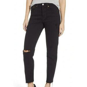 NWT Levi’s Wedgie High Rise Black Jeans Raw Hem Size 27